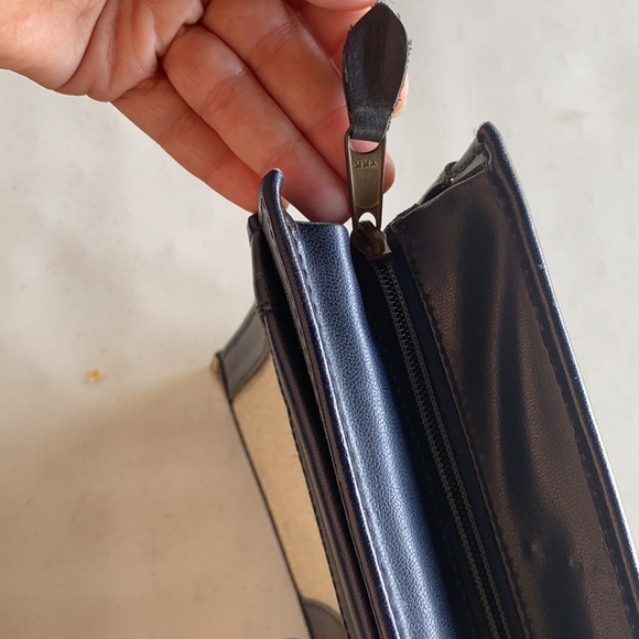 Blue and linen work bag. Gold accents. - Picture 7 of 10